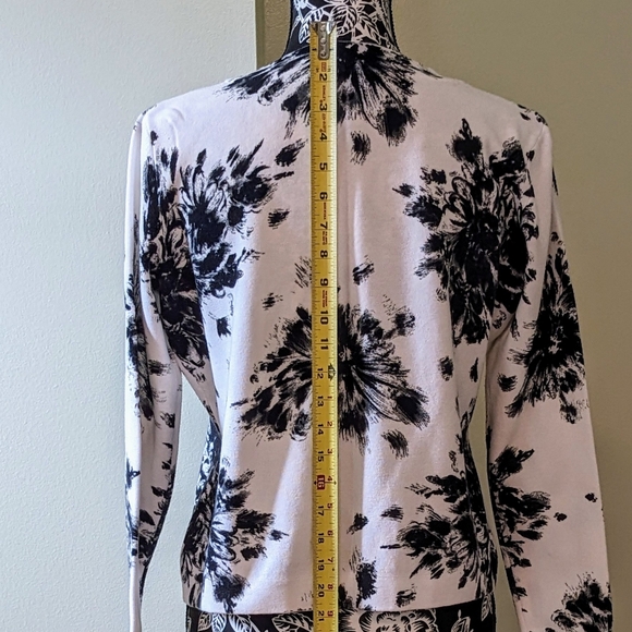 Talbots Petite Cardigan Black and White Floral Size SP - Picture 2 of 14